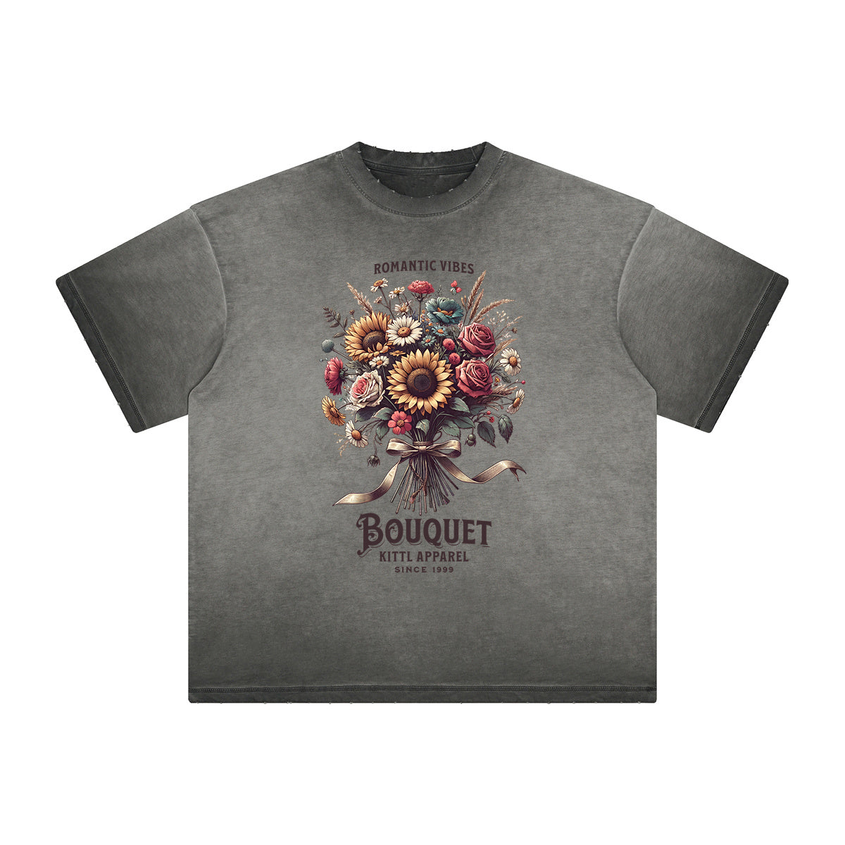 Camiseta con gráfico de flores descoloridas y gruesas