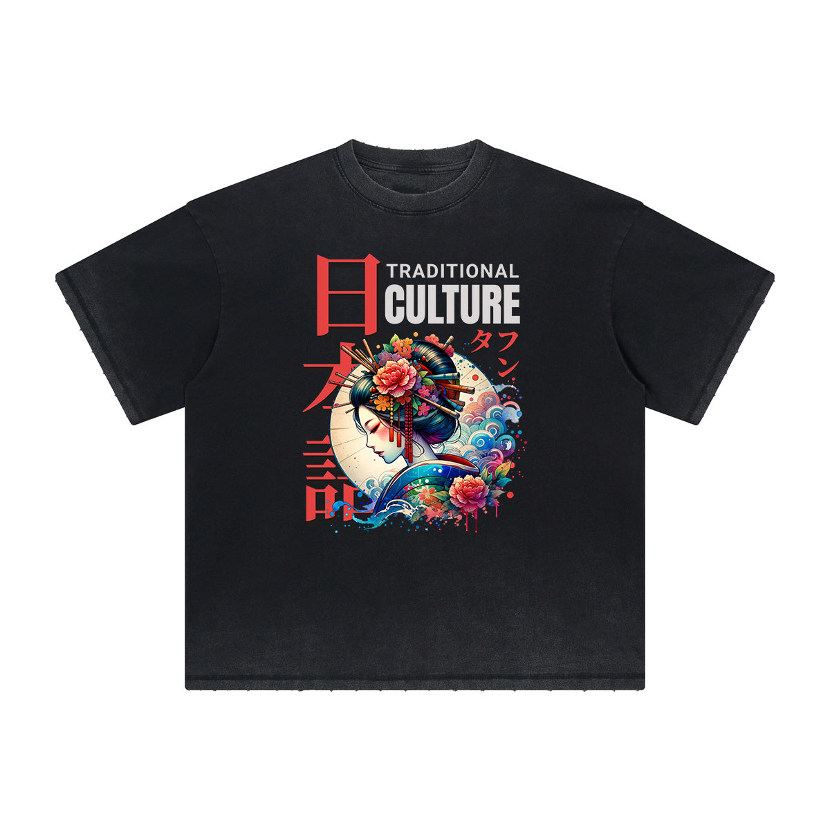 Camiseta con estampado ukiyo japonés de peso pesado