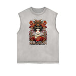 Camiseta sin mangas con gráficos ukiyo japoneses y bordes deshilachados