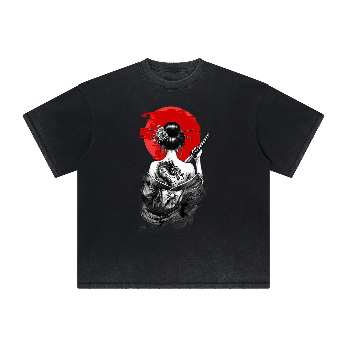 Camiseta con estampado ukiyo japonés de peso pesado