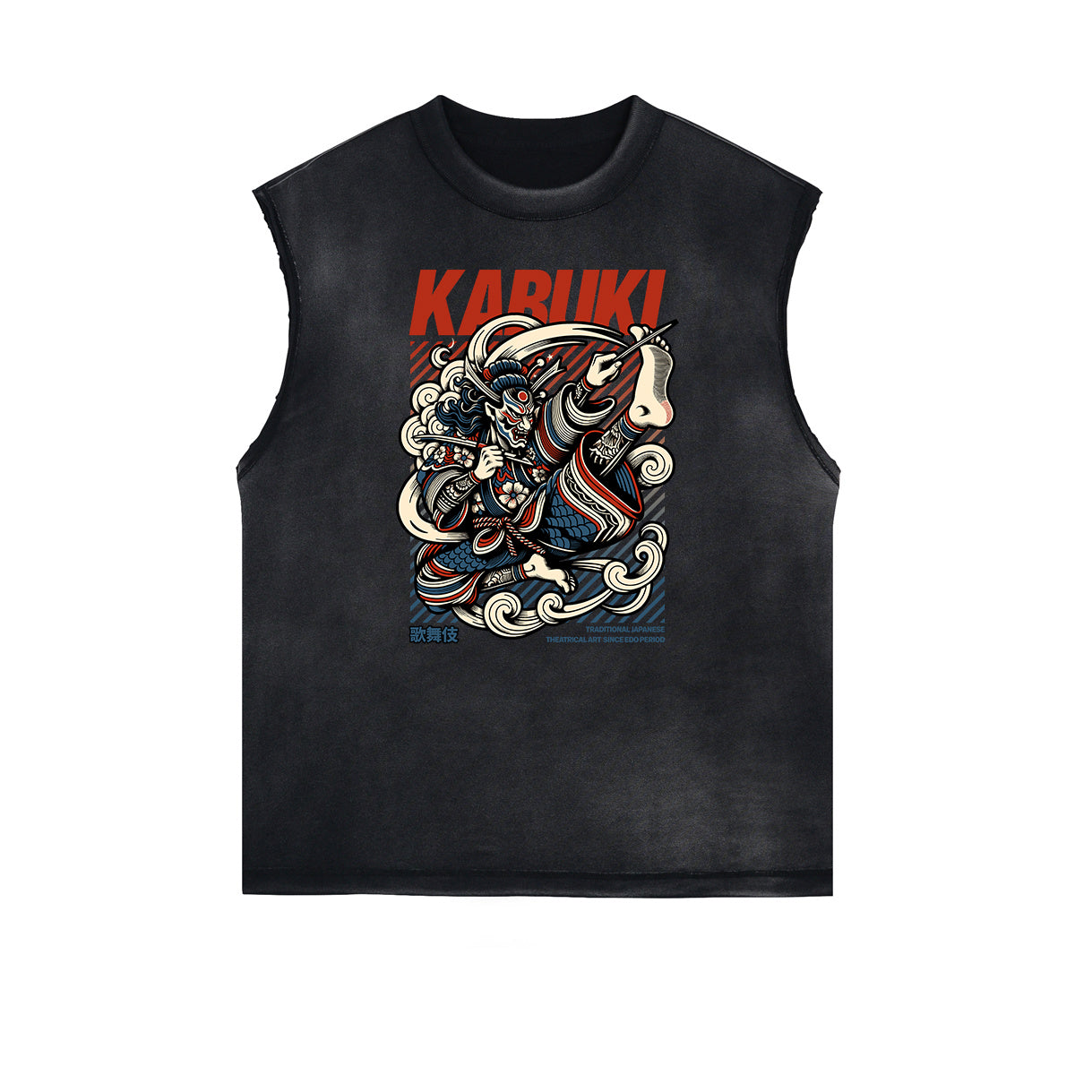 Camiseta sin mangas con estampado ukiyo japonés desgastado