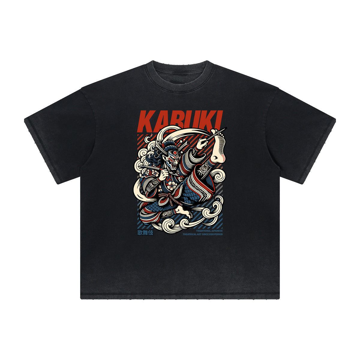 Camiseta con estampado ukiyo japonés de peso pesado