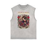 Camiseta sin mangas con gráficos ukiyo japoneses y bordes deshilachados