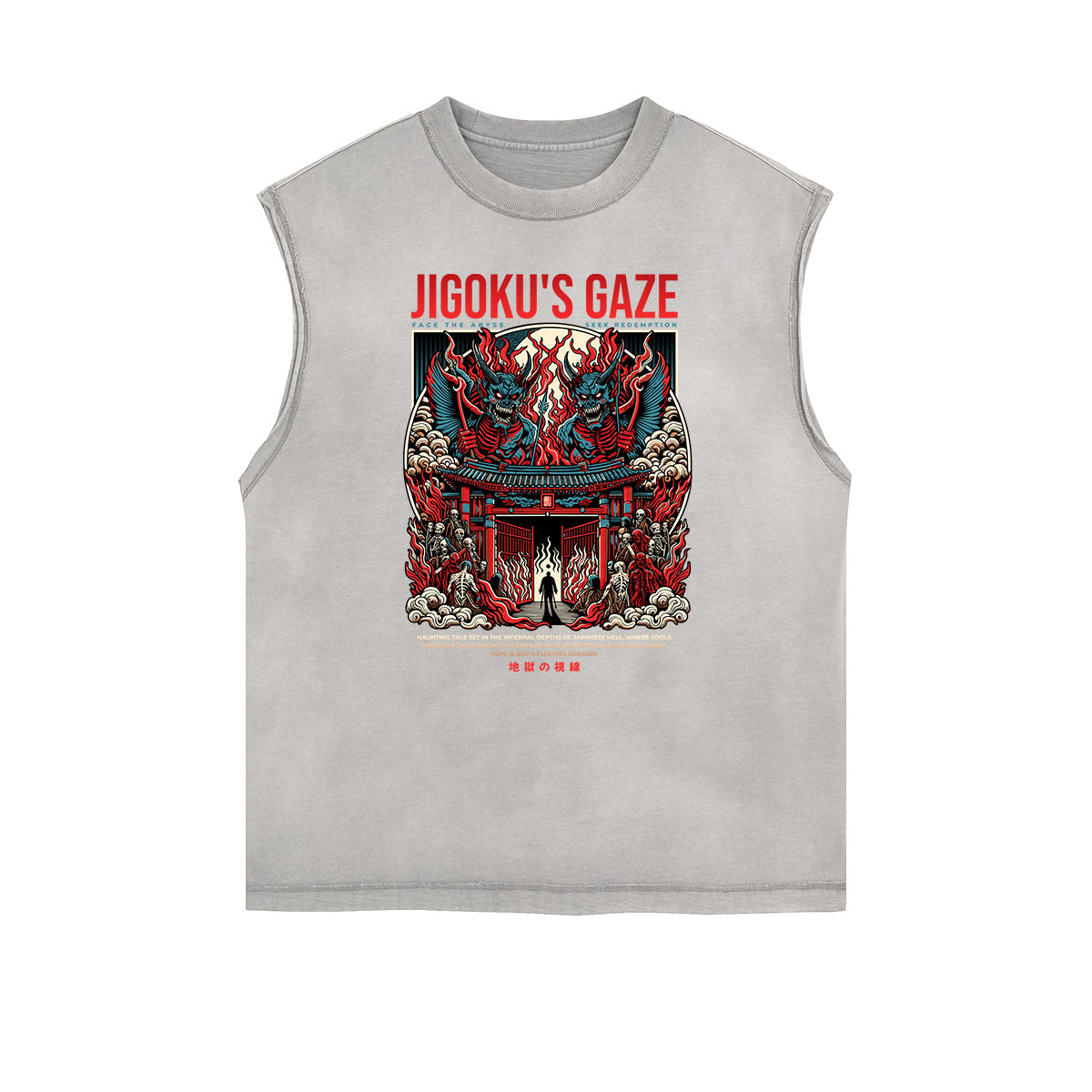 Camiseta sin mangas con gráficos ukiyo japoneses y bordes deshilachados