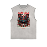 Camiseta sin mangas con gráficos ukiyo japoneses y bordes deshilachados