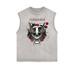 Camiseta sin mangas con gráficos ukiyo japoneses y bordes deshilachados