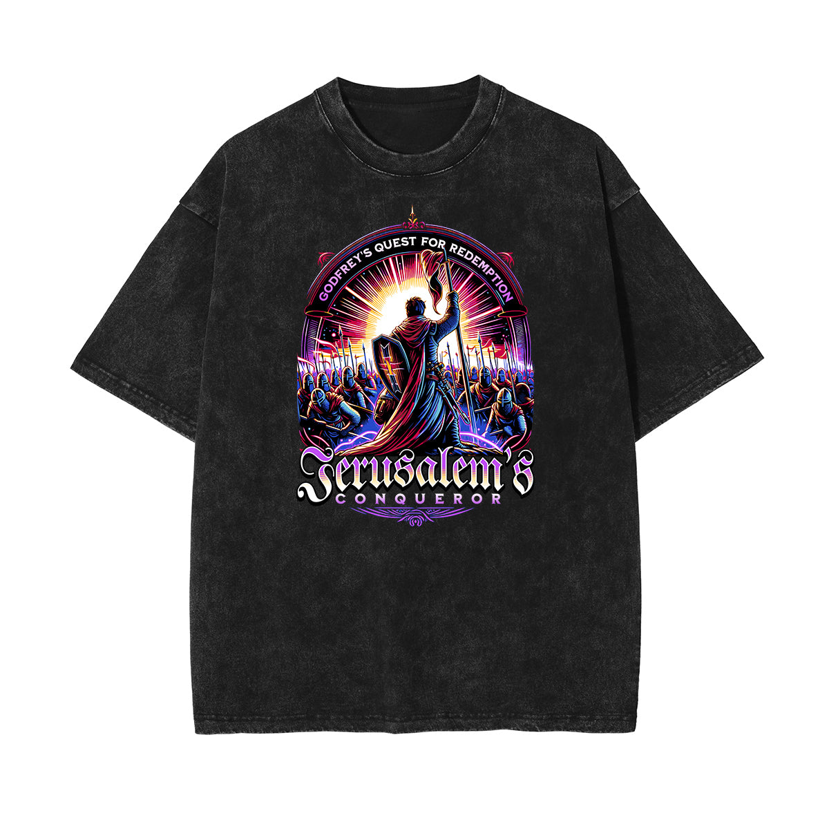 Stone Wash Crusades Pattern T Shirt