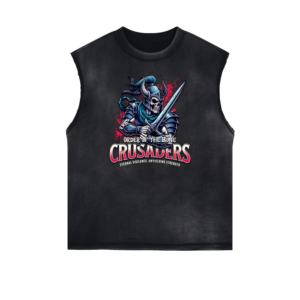 Camiseta sin mangas con gráficos de Crusades con bordes deshilachados