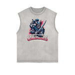 Camiseta sin mangas con estampado de cruzadas desgastadas