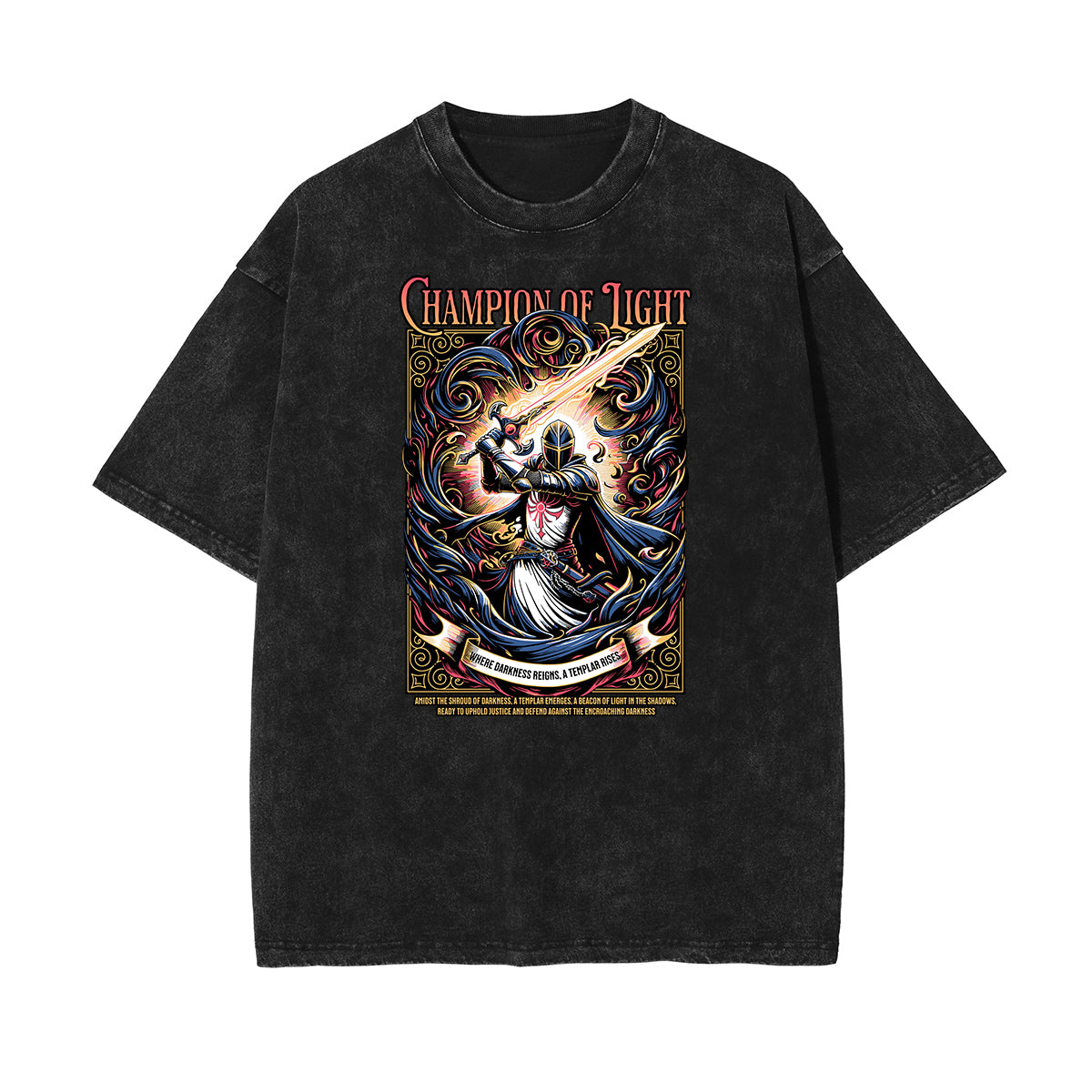 Stone Wash Crusades Pattern T Shirt