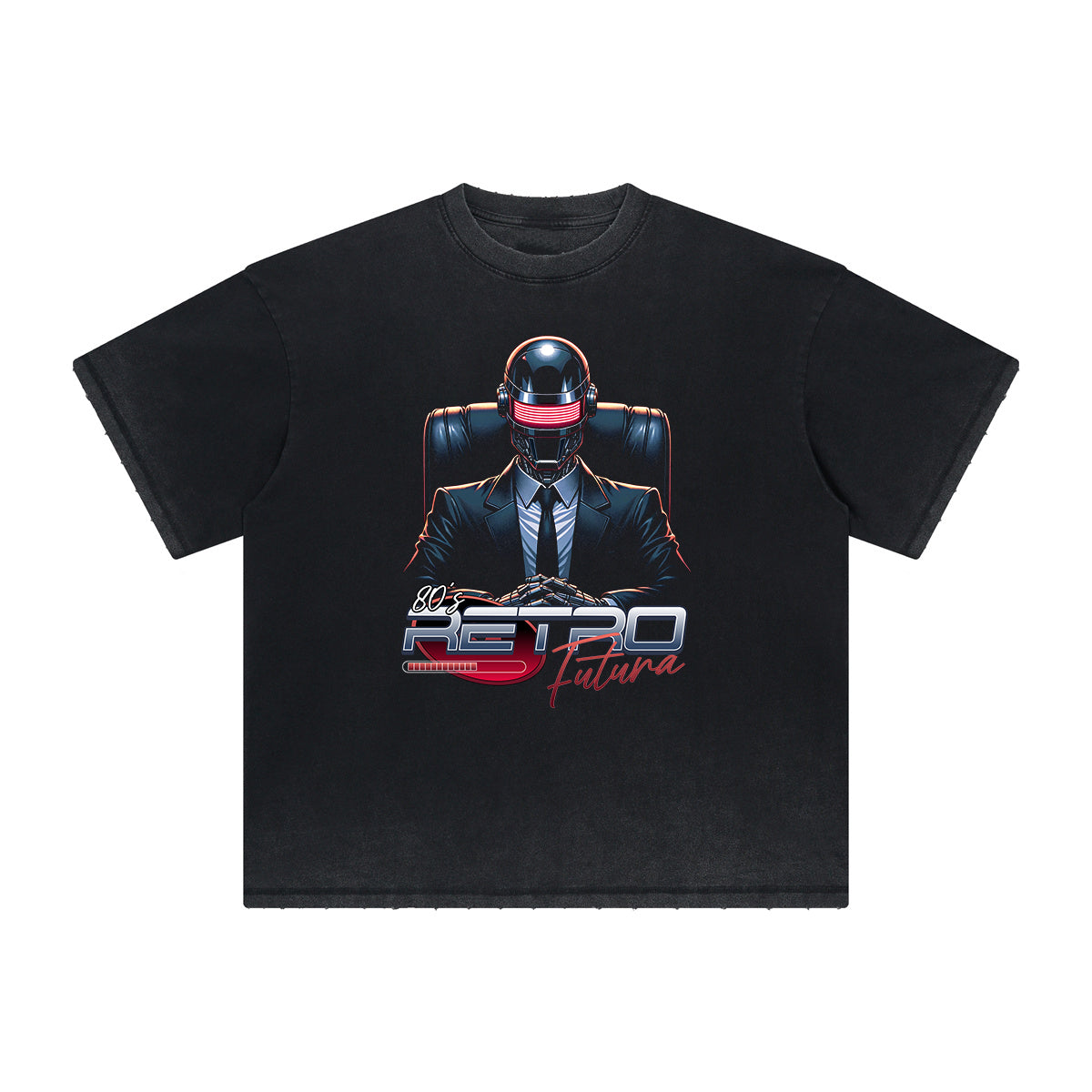 Camiseta vintage deshilachada con estampado de ciencia ficción y futurismo
