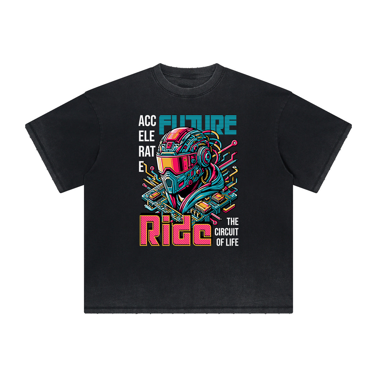 Camiseta vintage deshilachada con estampado de ciencia ficción y futurismo