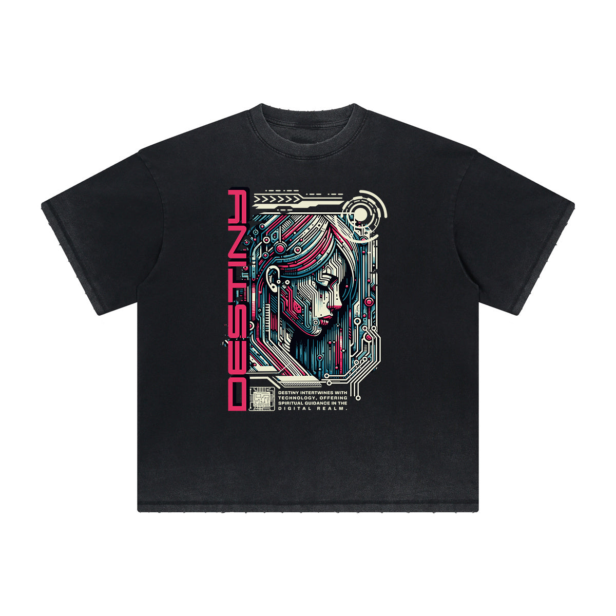 Camiseta vintage deshilachada con estampado de ciencia ficción y futurismo