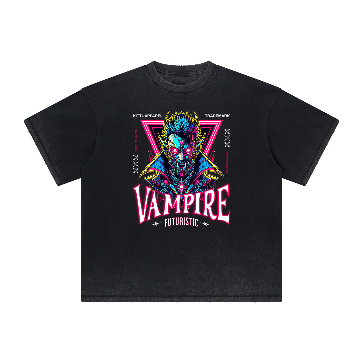 Camiseta vintage deshilachada con estampado de ciencia ficción y futurismo