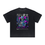 Camiseta vintage deshilachada con estampado de ciencia ficción y futurismo