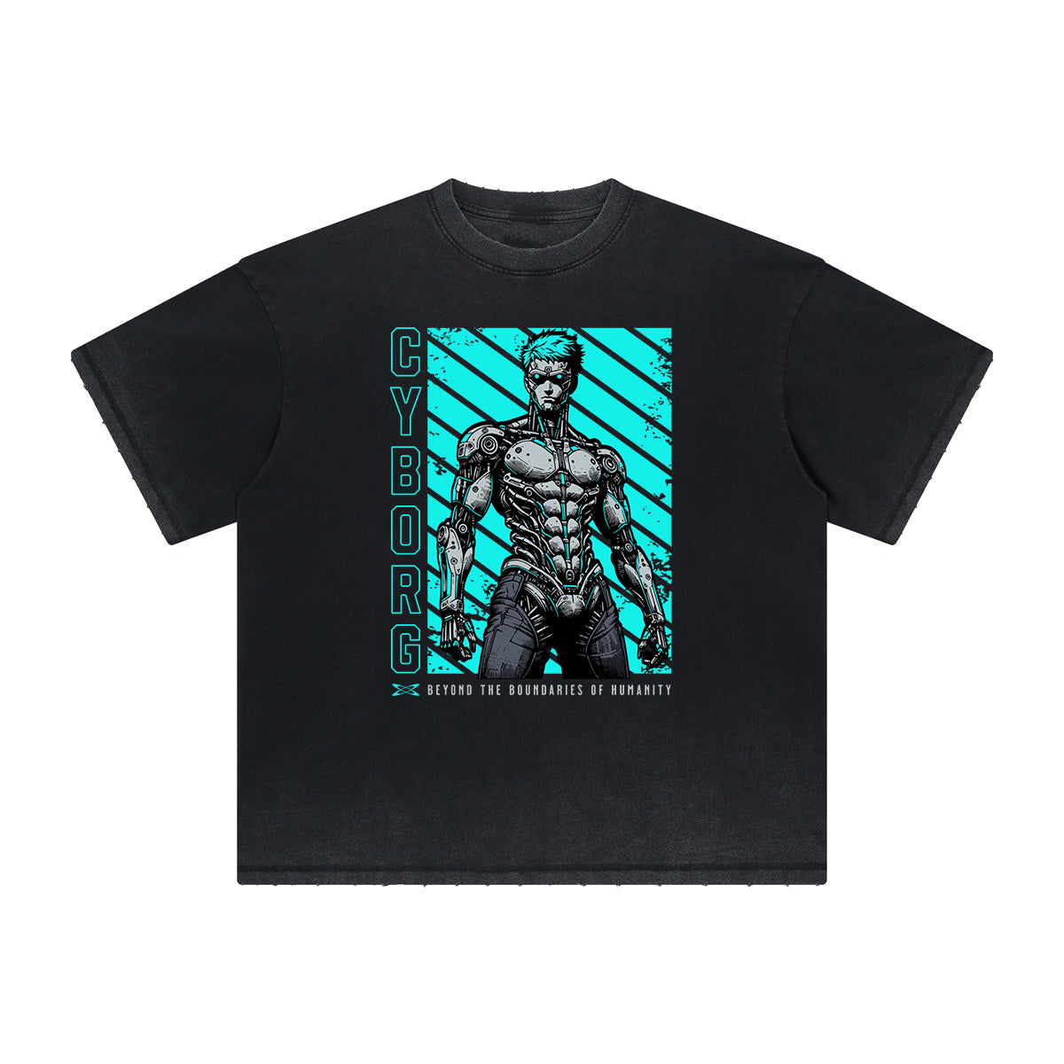 Camiseta vintage deshilachada con estampado de ciencia ficción y futurismo