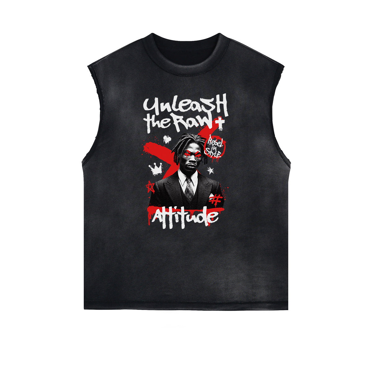 Camiseta sin mangas con gráfico de moda urbana deshilachada