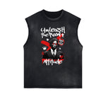 Camiseta sin mangas con gráfico de moda urbana deshilachada