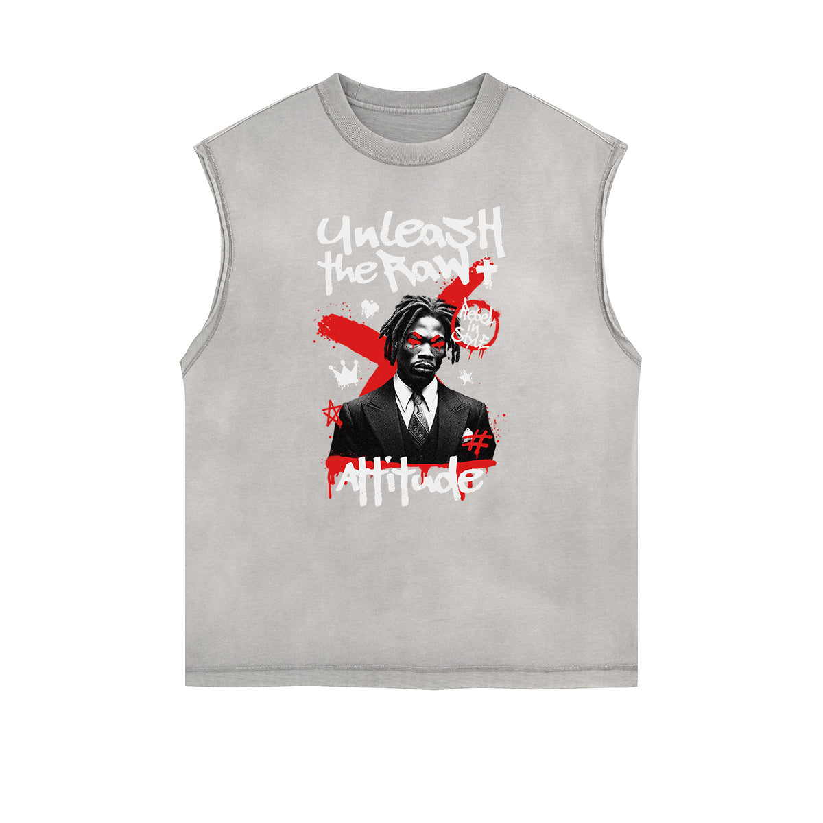 Camiseta sin mangas con estampado de moda urbana desgastada