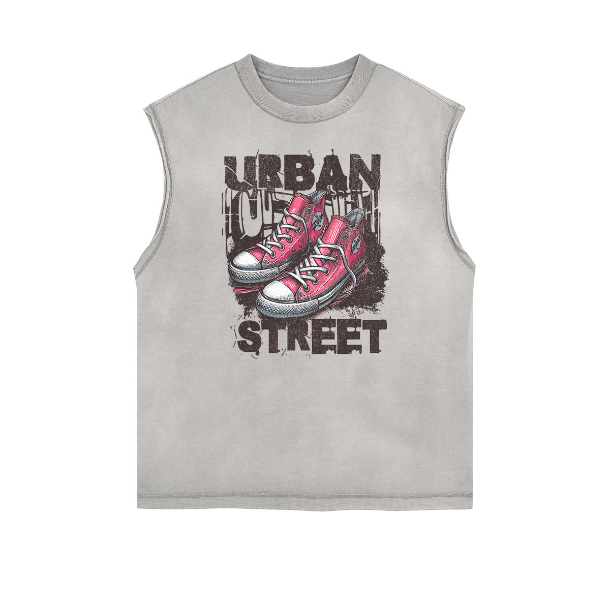 Camiseta sin mangas con estampado de moda urbana desgastada