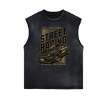 Camiseta sin mangas con gráfico de moda urbana deshilachada