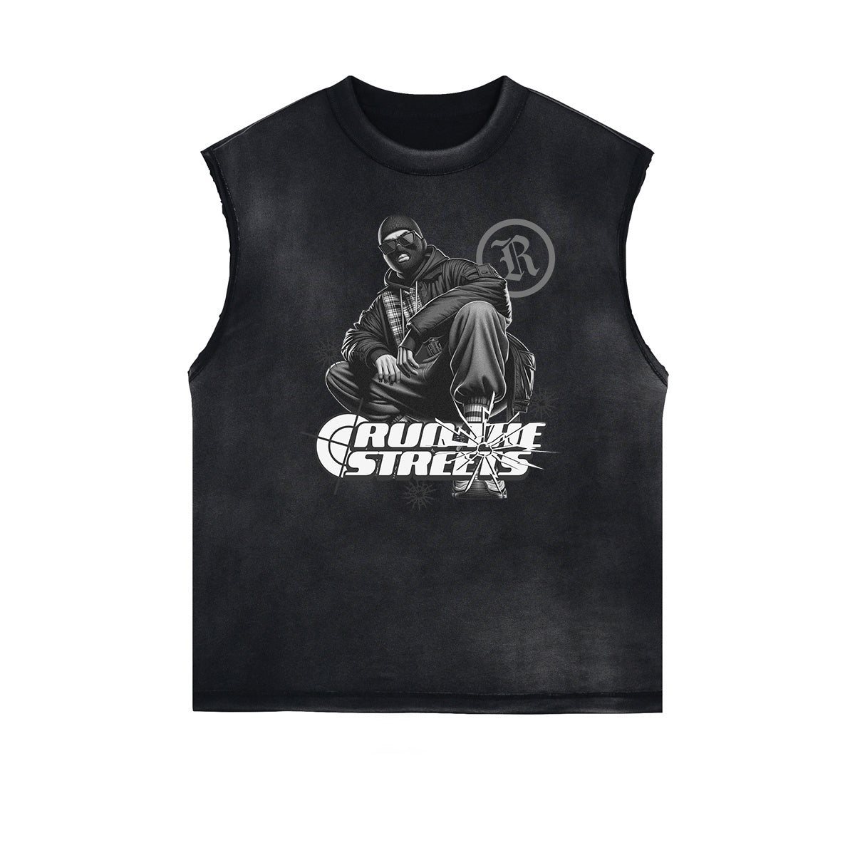 Camiseta sin mangas con gráfico de moda urbana deshilachada