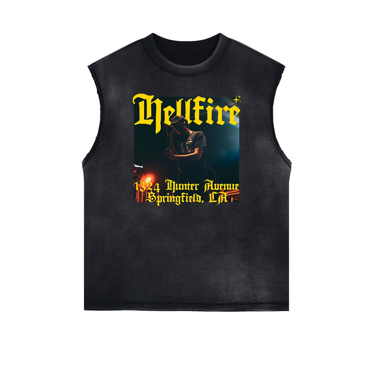 Camiseta sin mangas con gráfico de moda urbana deshilachada