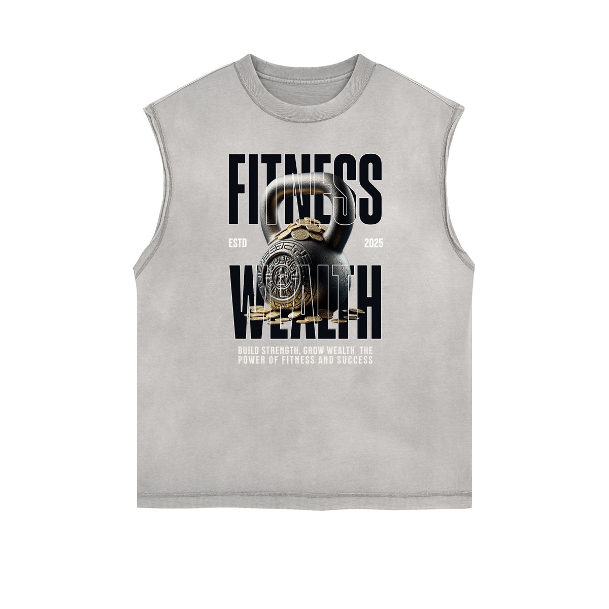 Camiseta de tirantes con gráficos de fitness y bordes deshilachados
