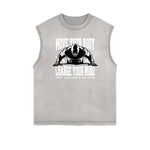 Camiseta de tirantes con gráficos de fitness y bordes deshilachados