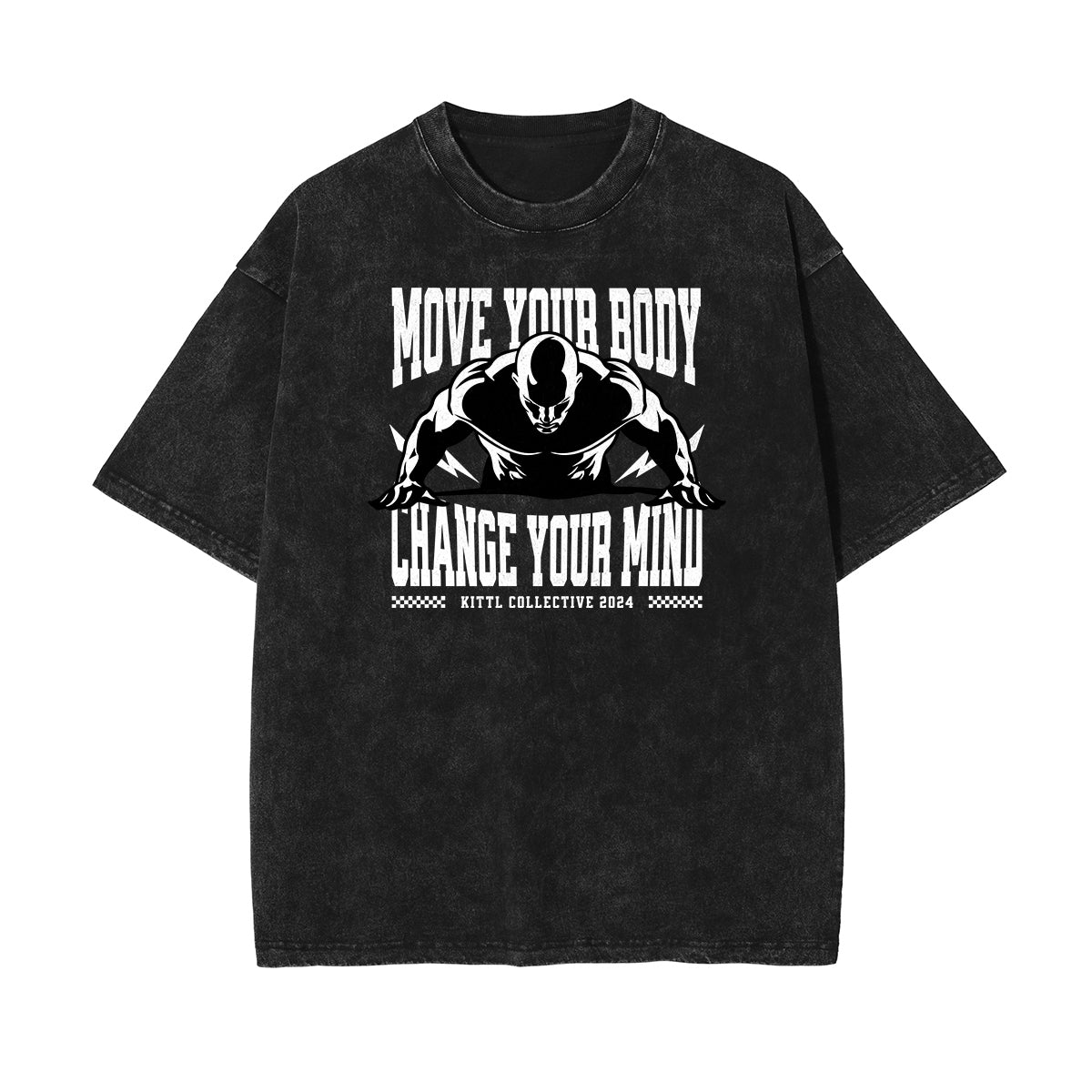 Camiseta de algodón con estampado gráfico de fitness lavado