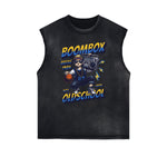 Camiseta sin mangas con gráfico deshilachado de estilo deportivo retro