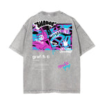 Stone Wash Graffiti Style Graphic Tee