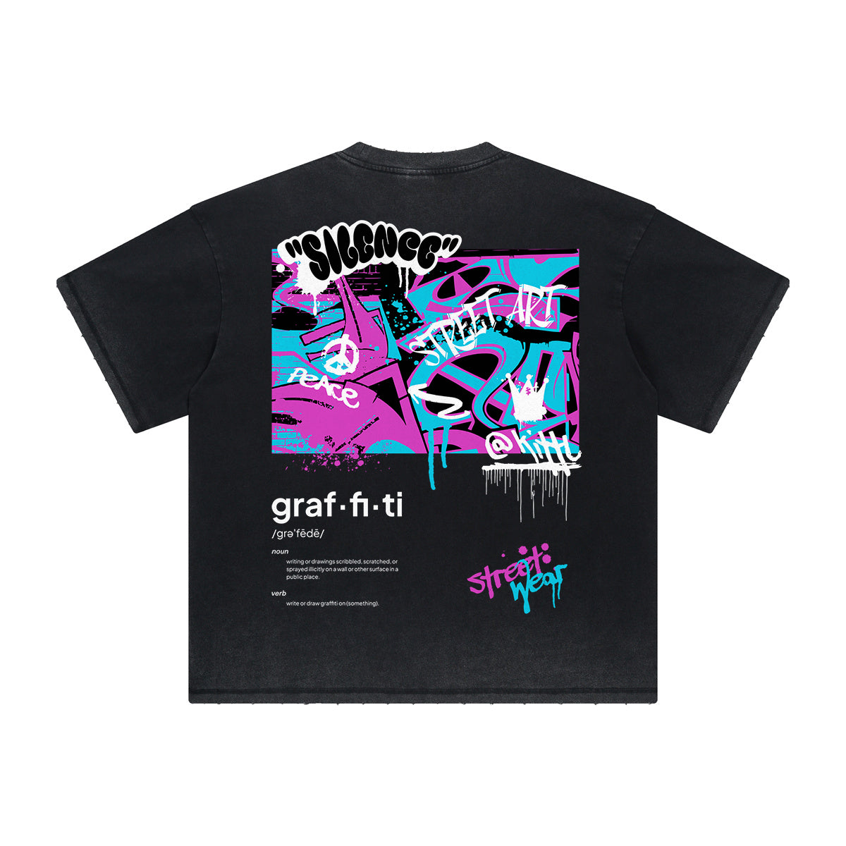 Camiseta gráfica gruesa con estilo grafiti descolorido