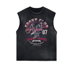 Camiseta sin mangas con gráfico deshilachado de estilo deportivo retro
