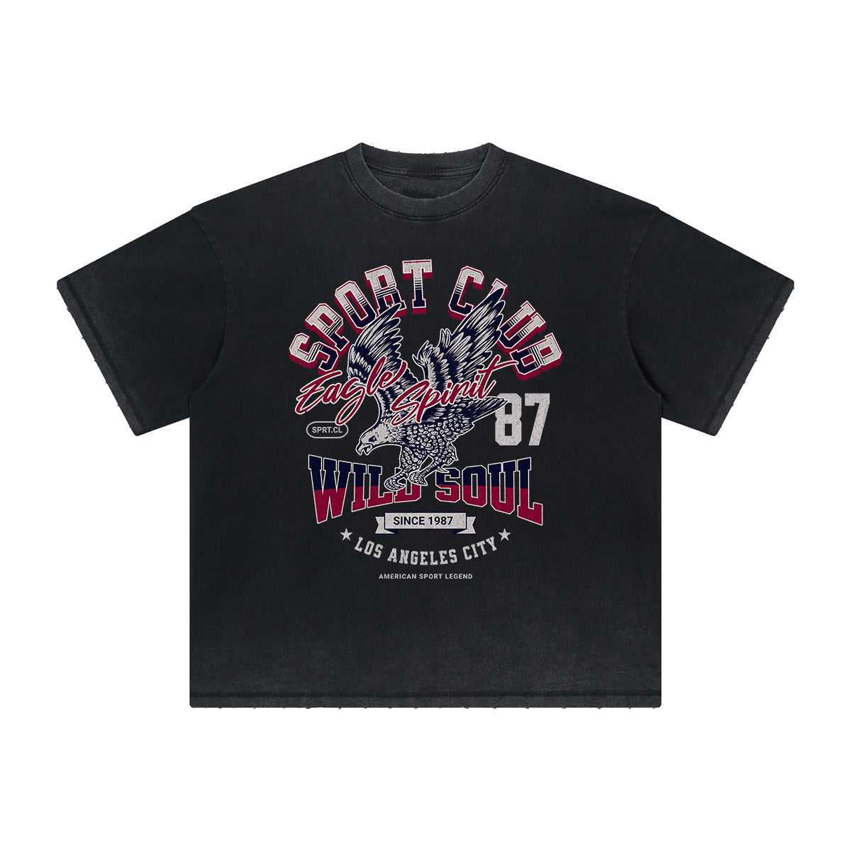 Camiseta deportiva retro con estampado deshilachado vintage