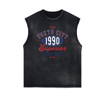 Camiseta sin mangas con gráfico deshilachado de estilo deportivo retro
