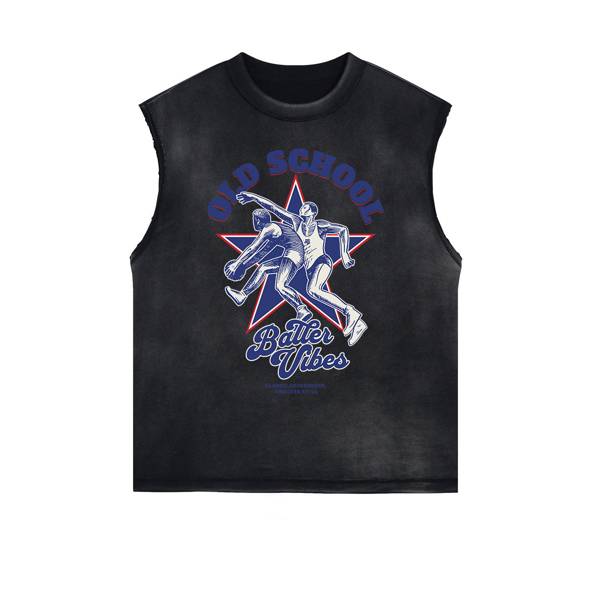 Camiseta sin mangas con gráfico deshilachado de estilo deportivo retro