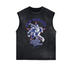 Camiseta sin mangas con gráfico deshilachado de estilo deportivo retro