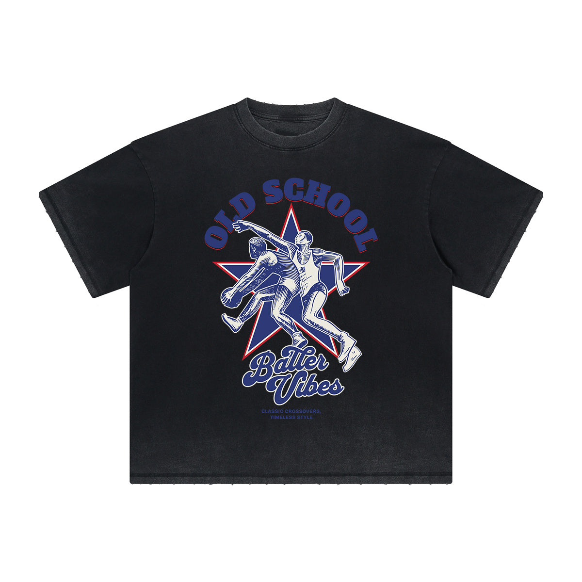 Camiseta deportiva retro con estampado deshilachado vintage