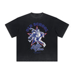 Camiseta deportiva retro con estampado deshilachado vintage