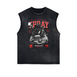 Camiseta sin mangas con gráficos de estilo grafiti con bordes deshilachados