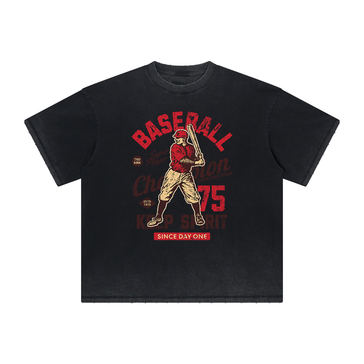 Camiseta deportiva retro con estampado deshilachado vintage
