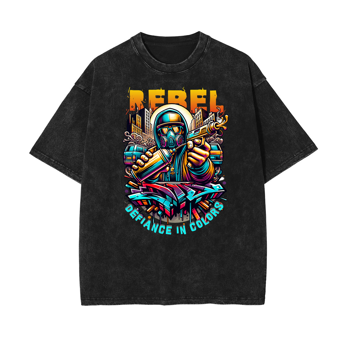 Washed Graffiti Style Graphic Cotton Tee