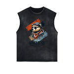 Camiseta sin mangas con gráficos de estilo grafiti con bordes deshilachados