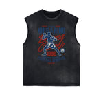 Camiseta sin mangas con gráfico deshilachado de estilo deportivo retro