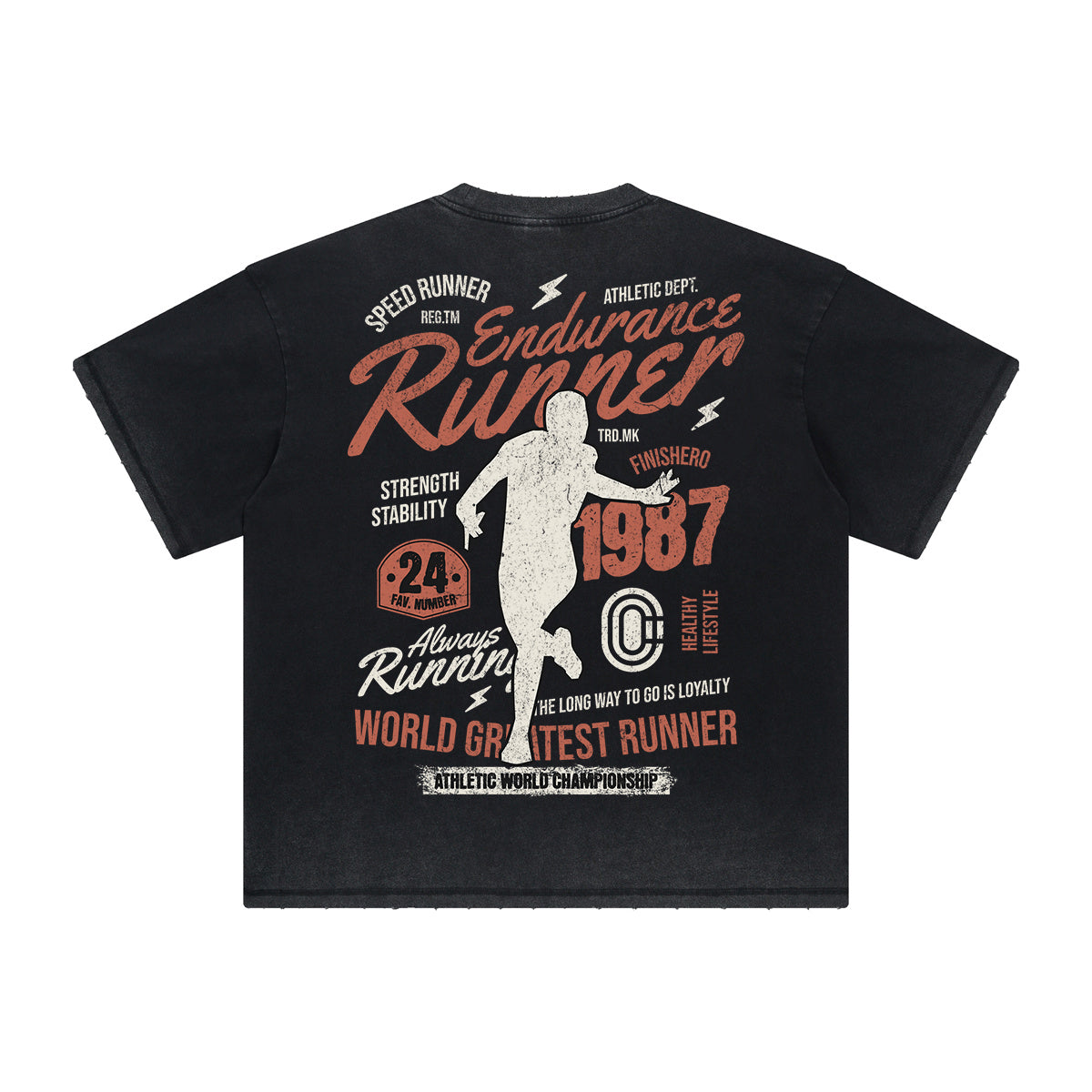 Camiseta deportiva retro con estampado deshilachado vintage