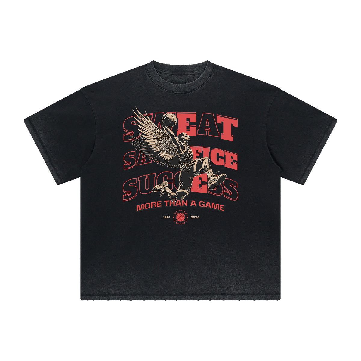Camiseta deportiva retro con estampado deshilachado vintage