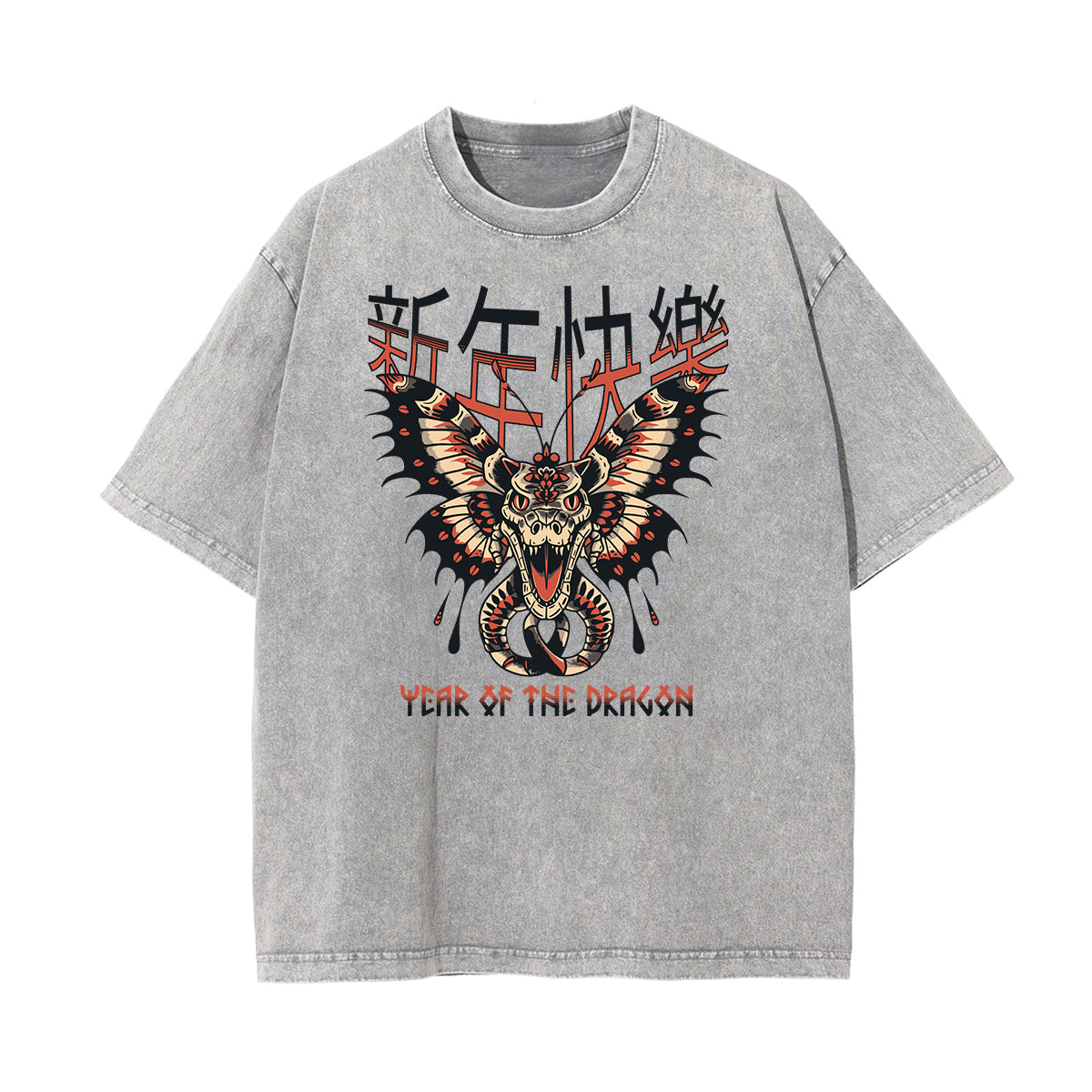 Stone Wash Asian Style Pattern T Shirt