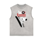 Camiseta sin mangas con gráficos de estilo asiático con bordes deshilachados