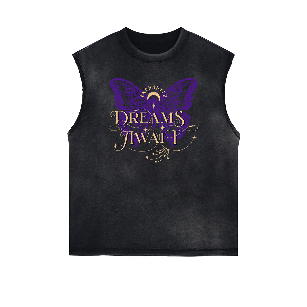 Camiseta sin mangas con estampado asiático desgastado